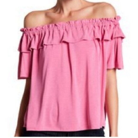 Harlowe & Graham Tops - Pink Raspberry Off the Shoulder Ruffle Top